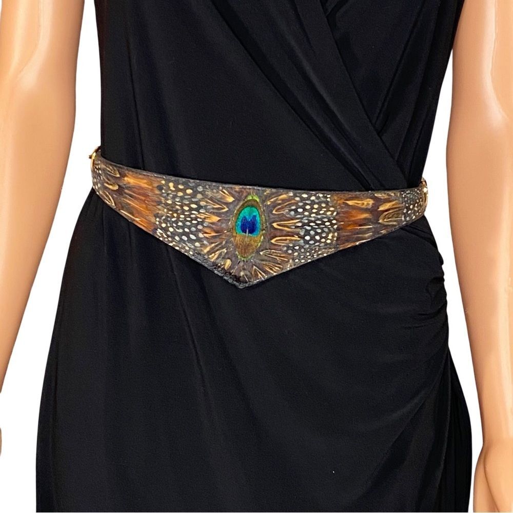 Genuine Peacock Feather Vtg 60s Belt Boho Revival Festival Hippie SZ SM-Med